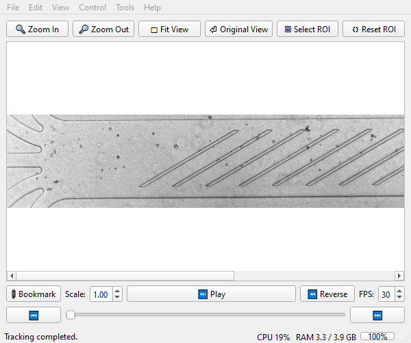 The TraCell main window with a microfluidic channel